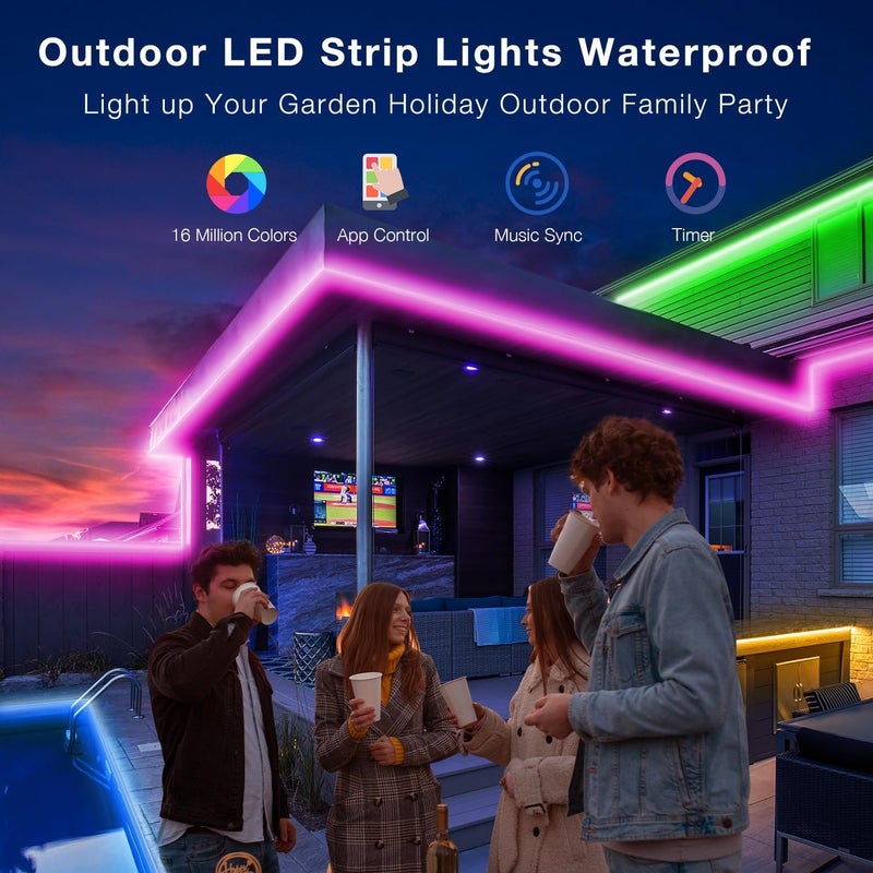 DAYBETTER Outdoor LED Strip Lights Waterproof 200ft, IP67 Waterproof LED Light Strips with Remote, Music Sync APP Control, RGB Color Changing LED Lights for Roof, Balcony, Deck, Pool, Patio, Outdoor Decorations - Image 2